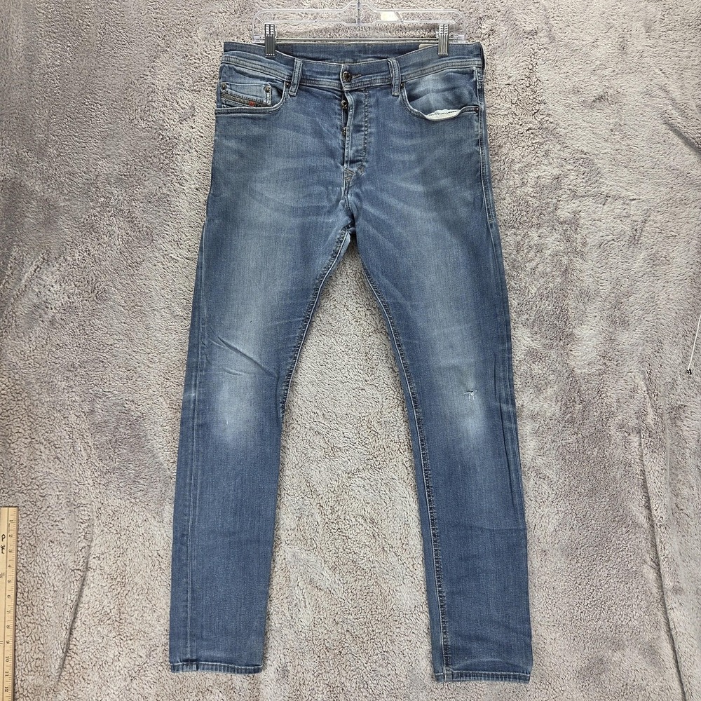 Diesel Jeans Mens 32x32 Blue Tepphar Slim Carrot Button Fly Distressed 0679I